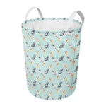 Watercolor French Bulldog Pattern Print Round Laundry Basket