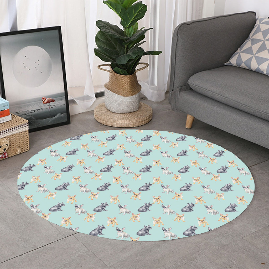 Watercolor French Bulldog Pattern Print Round Rug
