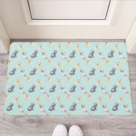 Watercolor French Bulldog Pattern Print Rubber Doormat