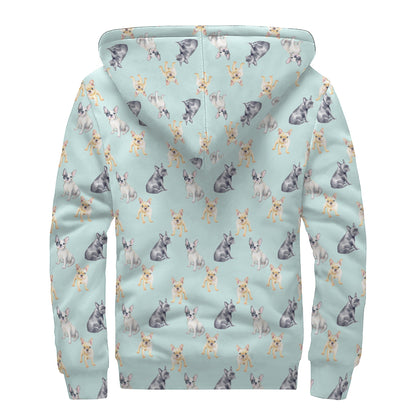 Watercolor French Bulldog Pattern Print Sherpa Lined Zip Up Hoodie