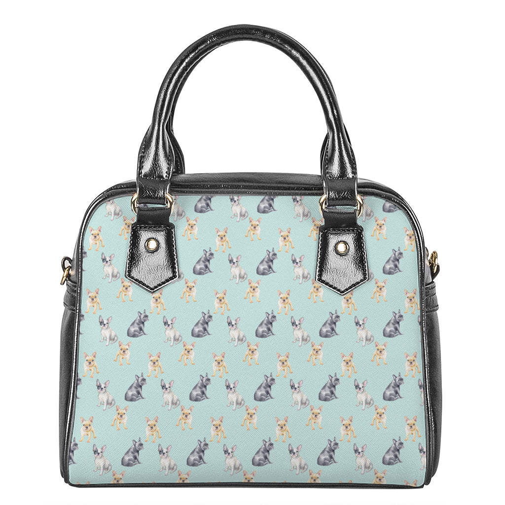Watercolor French Bulldog Pattern Print Shoulder Handbag