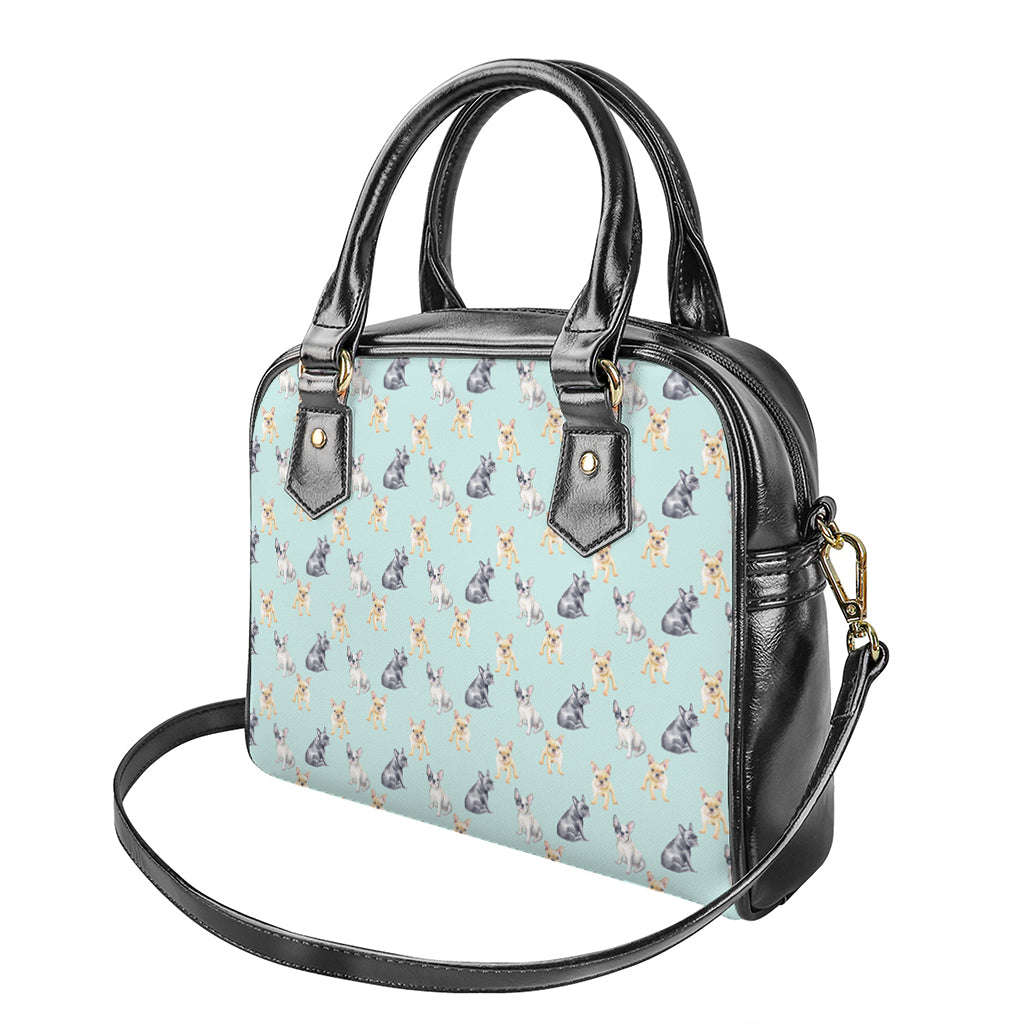 Watercolor French Bulldog Pattern Print Shoulder Handbag