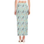 Watercolor French Bulldog Pattern Print Side Slit Maxi Skirt