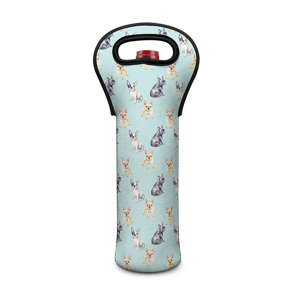Watercolor French Bulldog Pattern Print Single Neoprene Wine Tote
