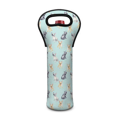 Watercolor French Bulldog Pattern Print Single Neoprene Wine Tote