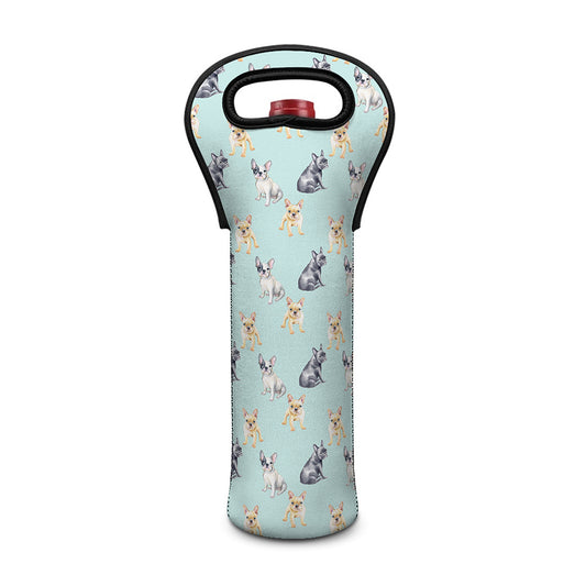 Watercolor French Bulldog Pattern Print Single Neoprene Wine Tote