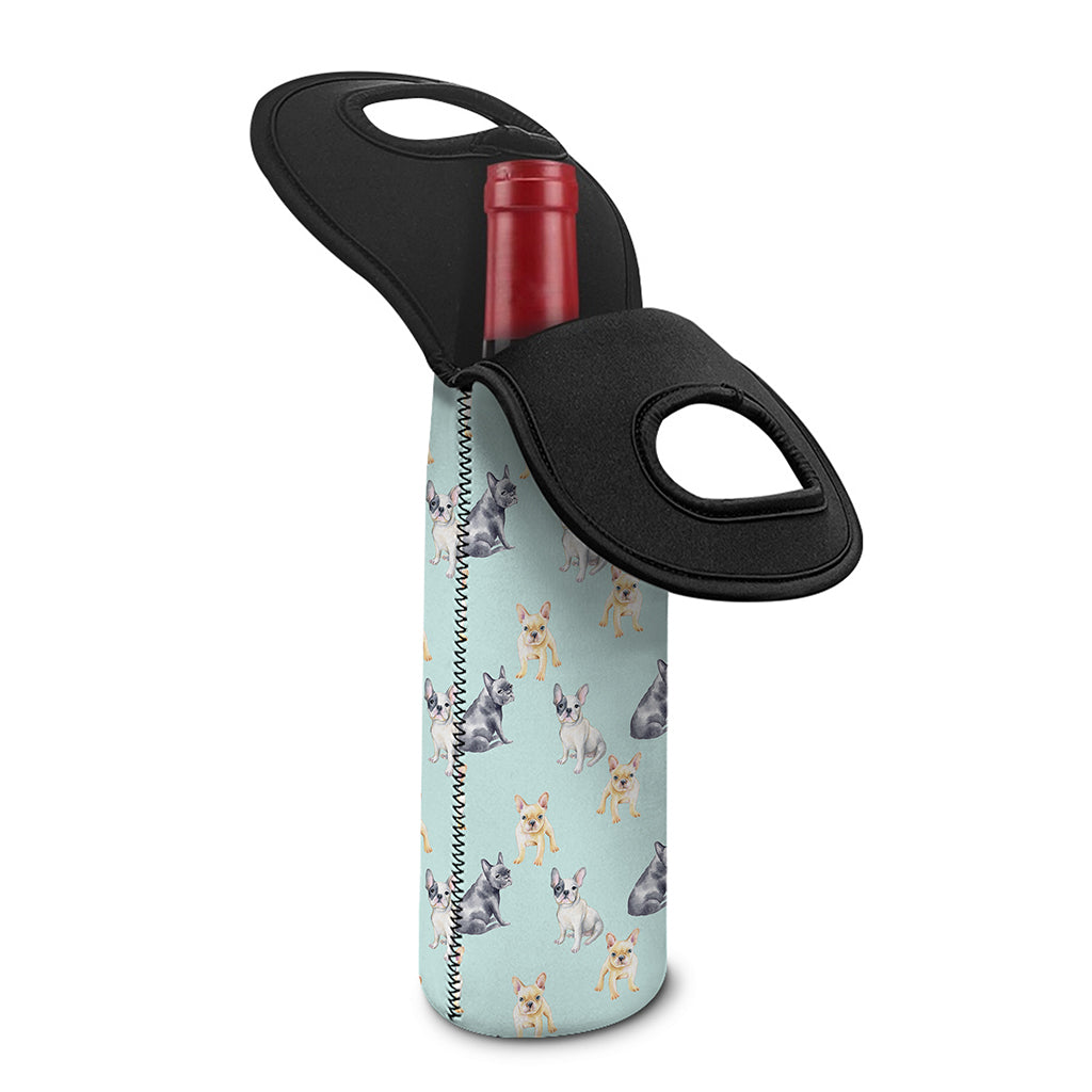Watercolor French Bulldog Pattern Print Single Neoprene Wine Tote