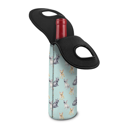 Watercolor French Bulldog Pattern Print Single Neoprene Wine Tote