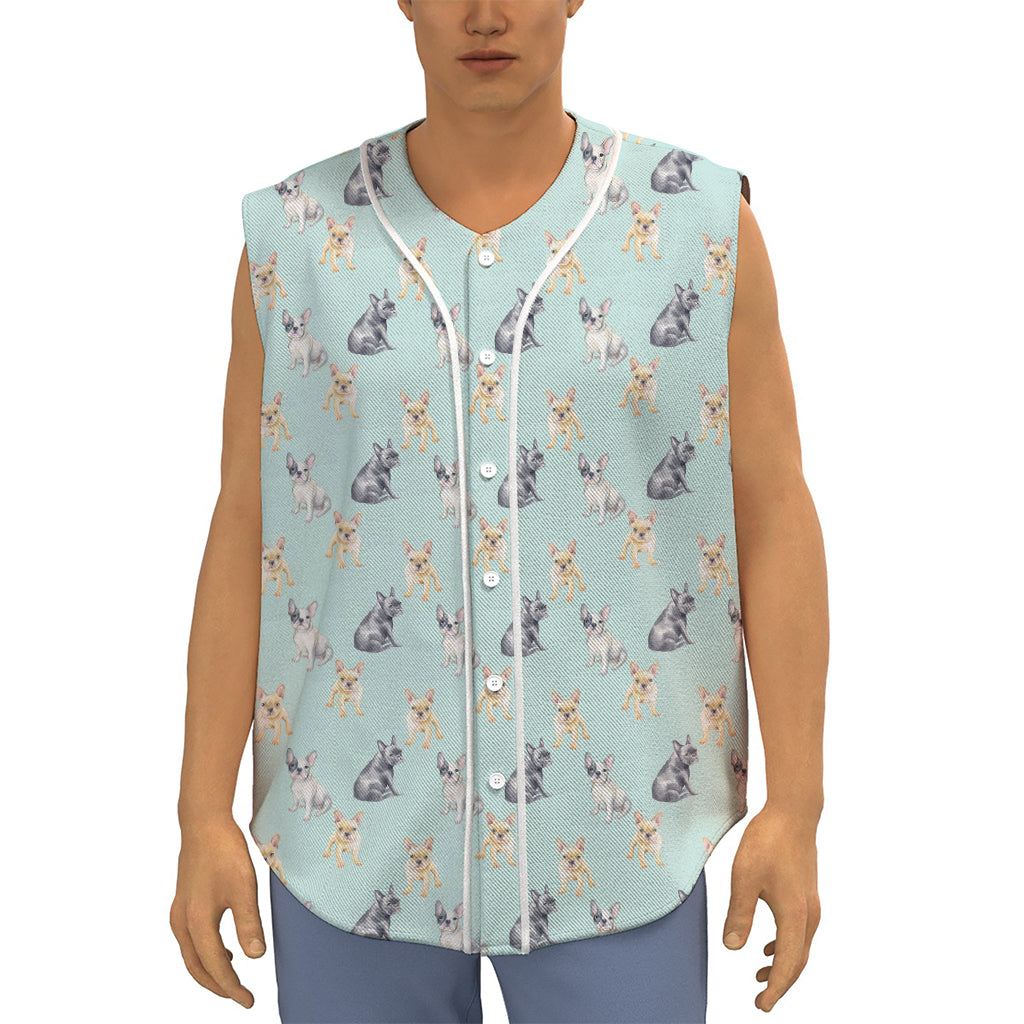 Watercolor French Bulldog Pattern Print Sleeveless Baseball Jersey