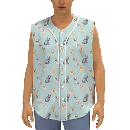 Watercolor French Bulldog Pattern Print Sleeveless Baseball Jersey