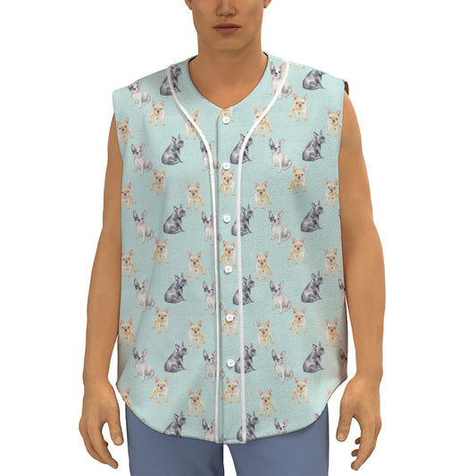 Watercolor French Bulldog Pattern Print Sleeveless Baseball Jersey