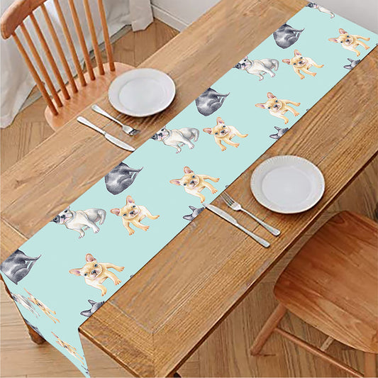 Watercolor French Bulldog Pattern Print Table Runner