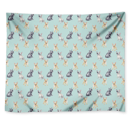 Watercolor French Bulldog Pattern Print Tapestry