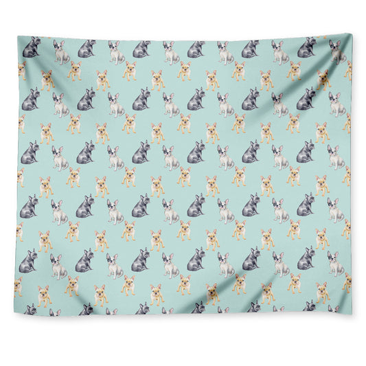 Watercolor French Bulldog Pattern Print Tapestry