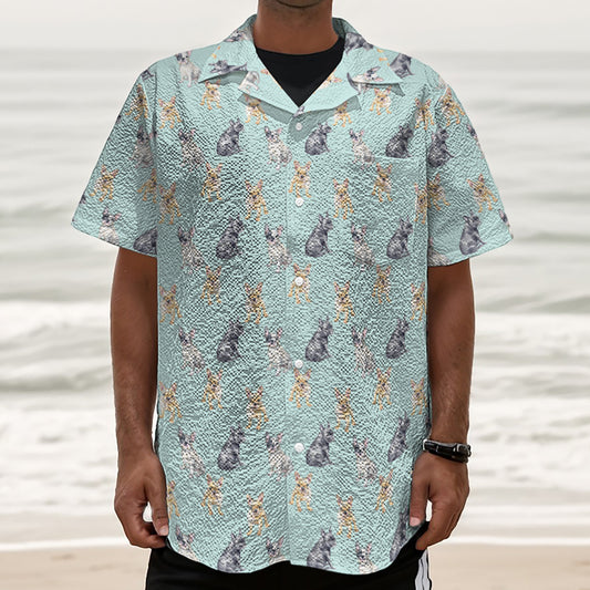 Watercolor French Bulldog Pattern Print Textured Short Sleeve Shirt
