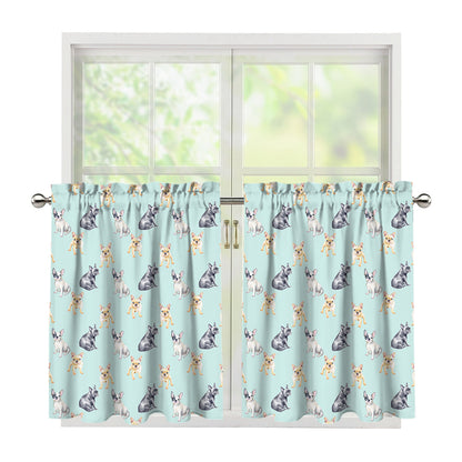 Watercolor French Bulldog Pattern Print Tier Curtains