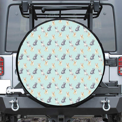 Watercolor French Bulldog Pattern Print Tire Cover
