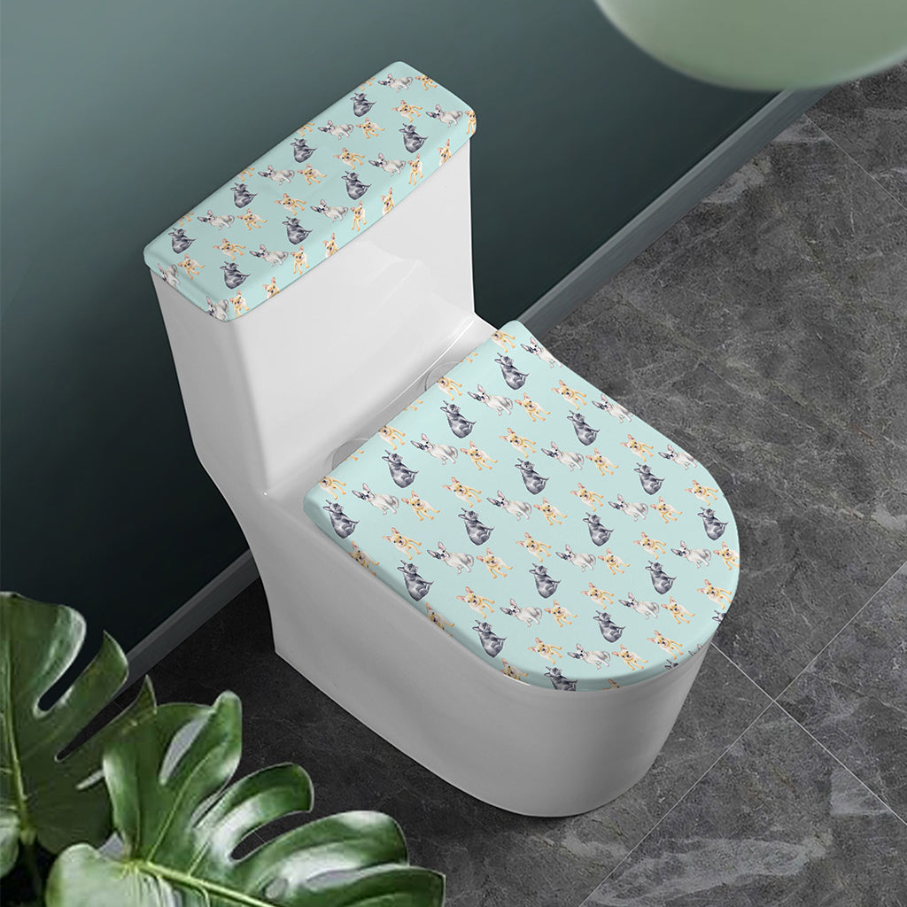 Watercolor French Bulldog Pattern Print Toilet Lid And Tank Cover Set