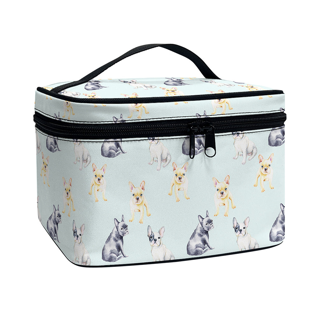 Watercolor French Bulldog Pattern Print Travel Makeup Bag