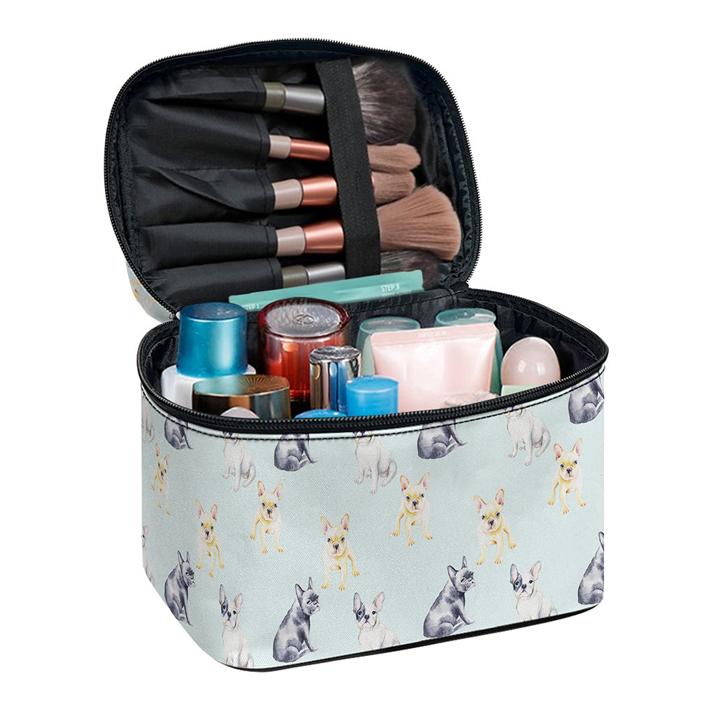 Watercolor French Bulldog Pattern Print Travel Makeup Bag