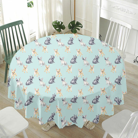 Watercolor French Bulldog Pattern Print Waterproof Round Tablecloth