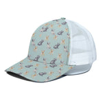 Watercolor French Bulldog Pattern Print White Mesh Trucker Cap