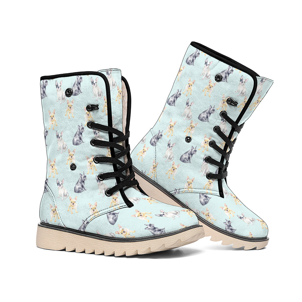 Watercolor French Bulldog Pattern Print Winter Boots