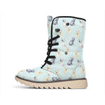 Watercolor French Bulldog Pattern Print Winter Boots