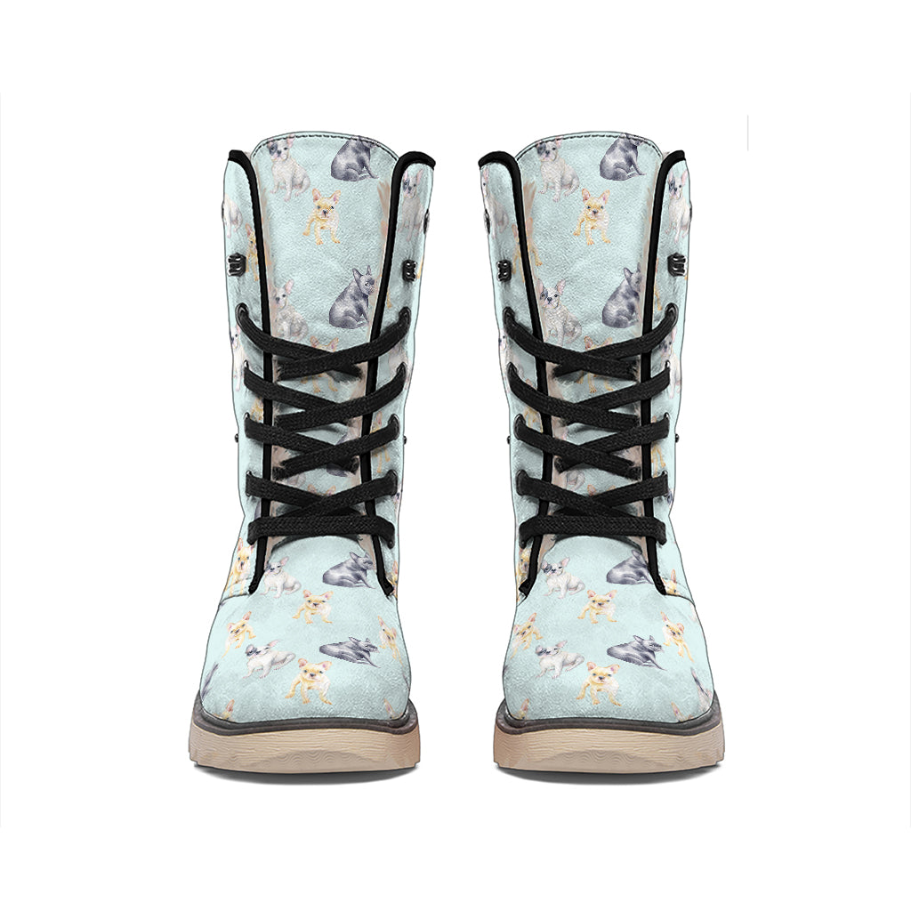 Watercolor French Bulldog Pattern Print Winter Boots