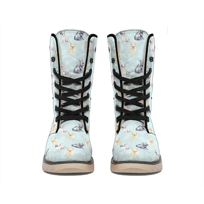 Watercolor French Bulldog Pattern Print Winter Boots