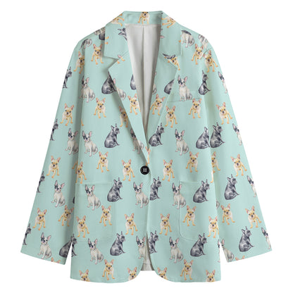 Watercolor French Bulldog Pattern Print Women's Blazer