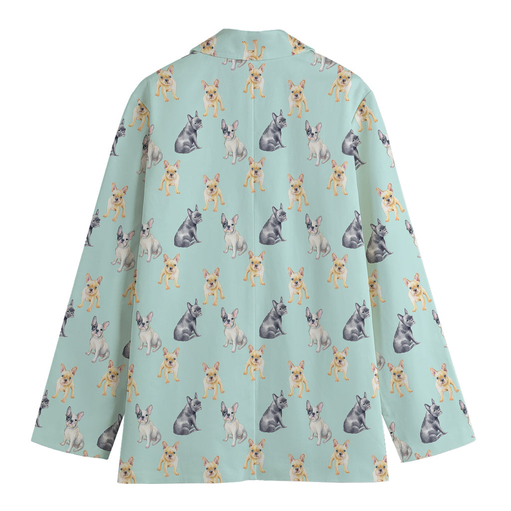 Watercolor French Bulldog Pattern Print Women's Blazer