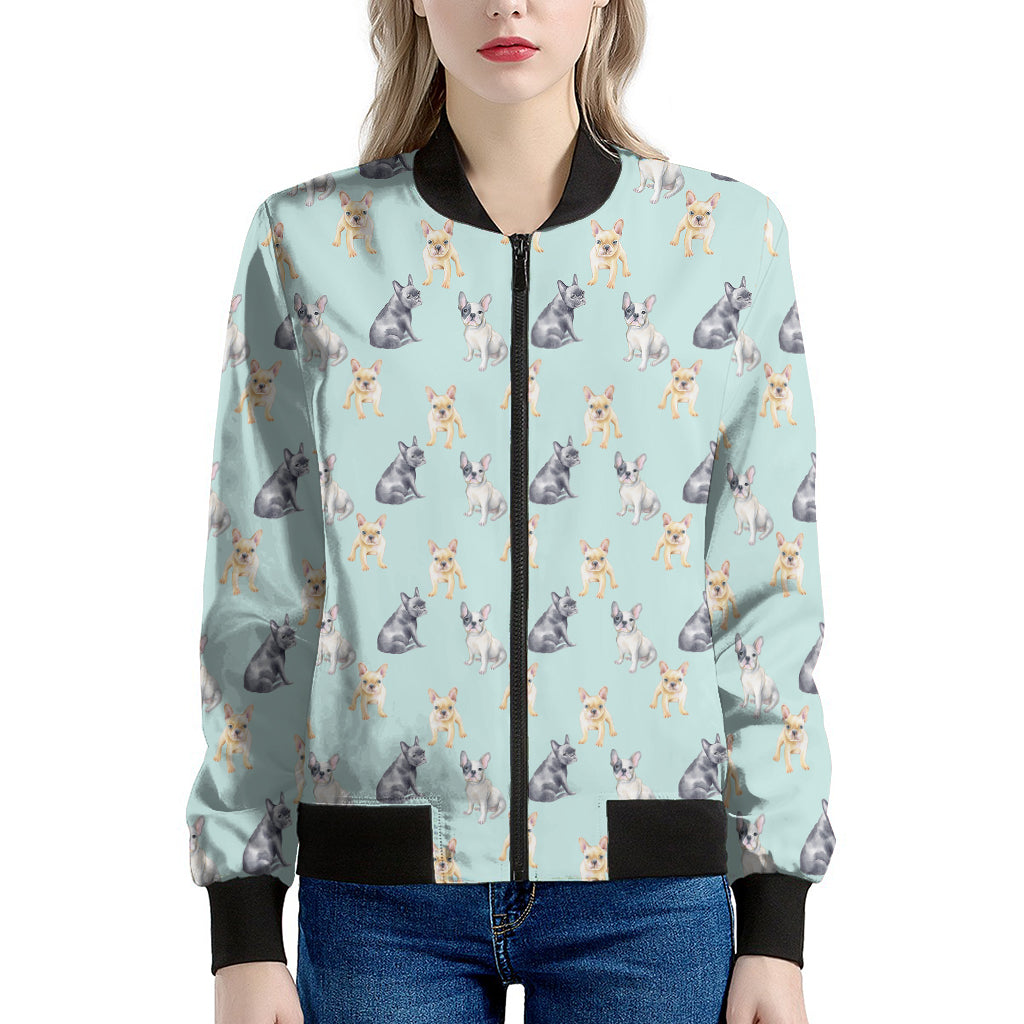 Watercolor French Bulldog Pattern Print Women's Bomber Jacket