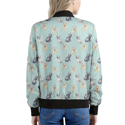 Watercolor French Bulldog Pattern Print Women's Bomber Jacket