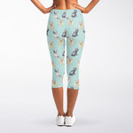 Watercolor French Bulldog Pattern Print Women's Capri Leggings