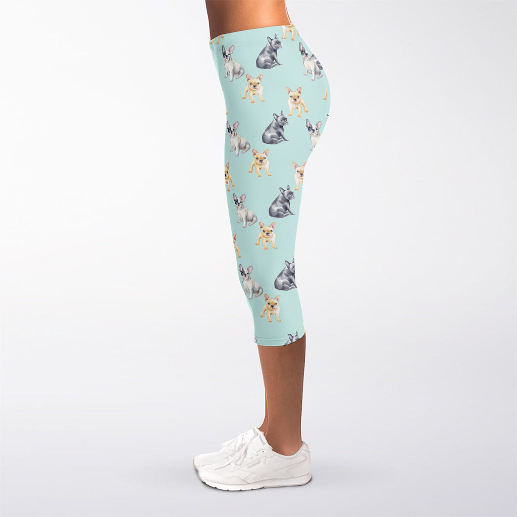 Watercolor French Bulldog Pattern Print Women's Capri Leggings