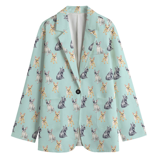Watercolor French Bulldog Pattern Print Women's Cotton Blazer
