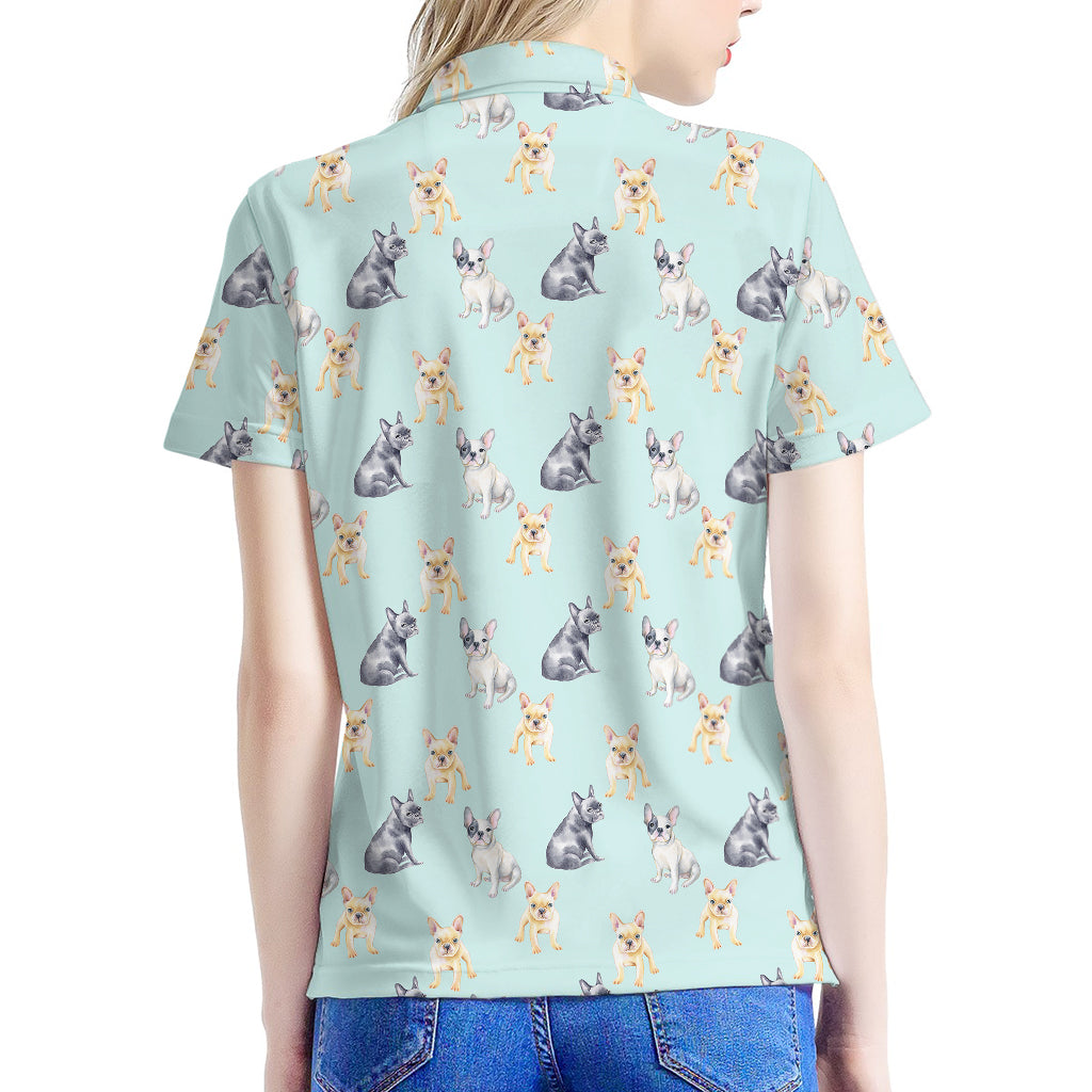 Watercolor French Bulldog Pattern Print Women's Polo Shirt