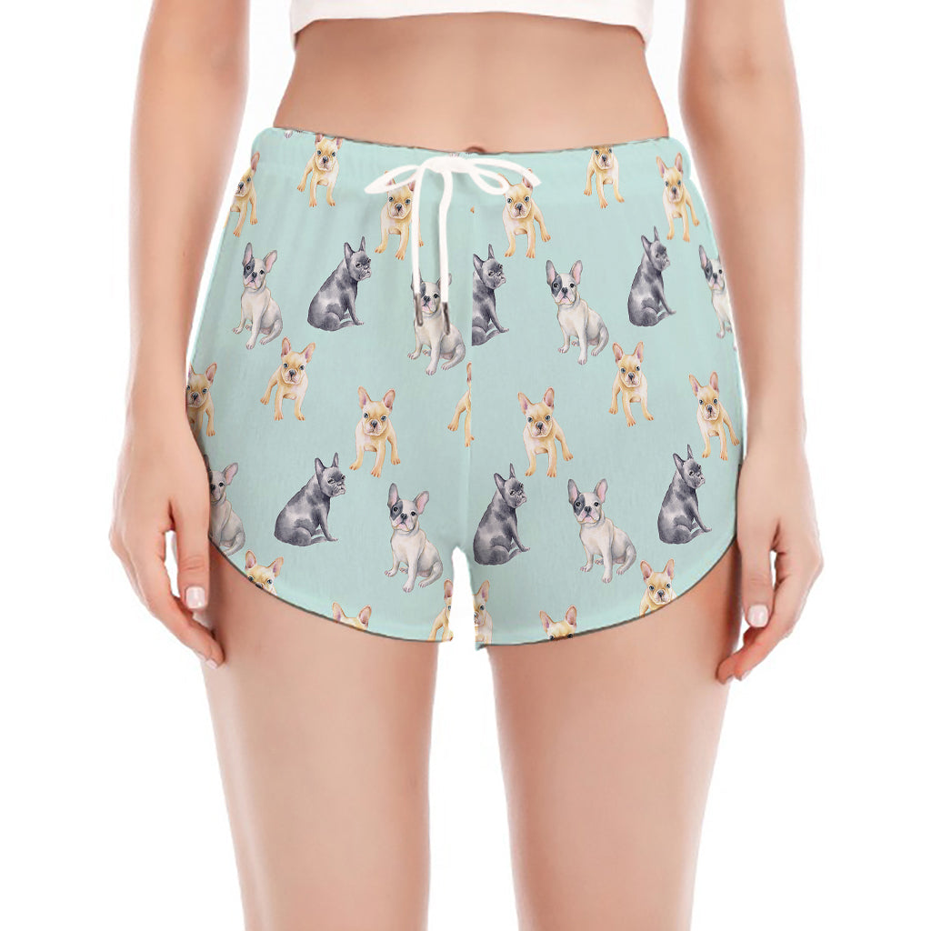 Watercolor French Bulldog Pattern Print Women's Split Running Shorts