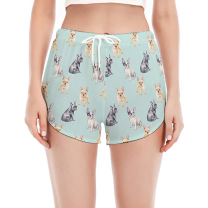 Watercolor French Bulldog Pattern Print Women's Split Running Shorts