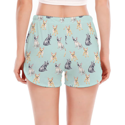 Watercolor French Bulldog Pattern Print Women's Split Running Shorts
