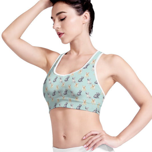 Watercolor French Bulldog Pattern Print Women's Sports Bra