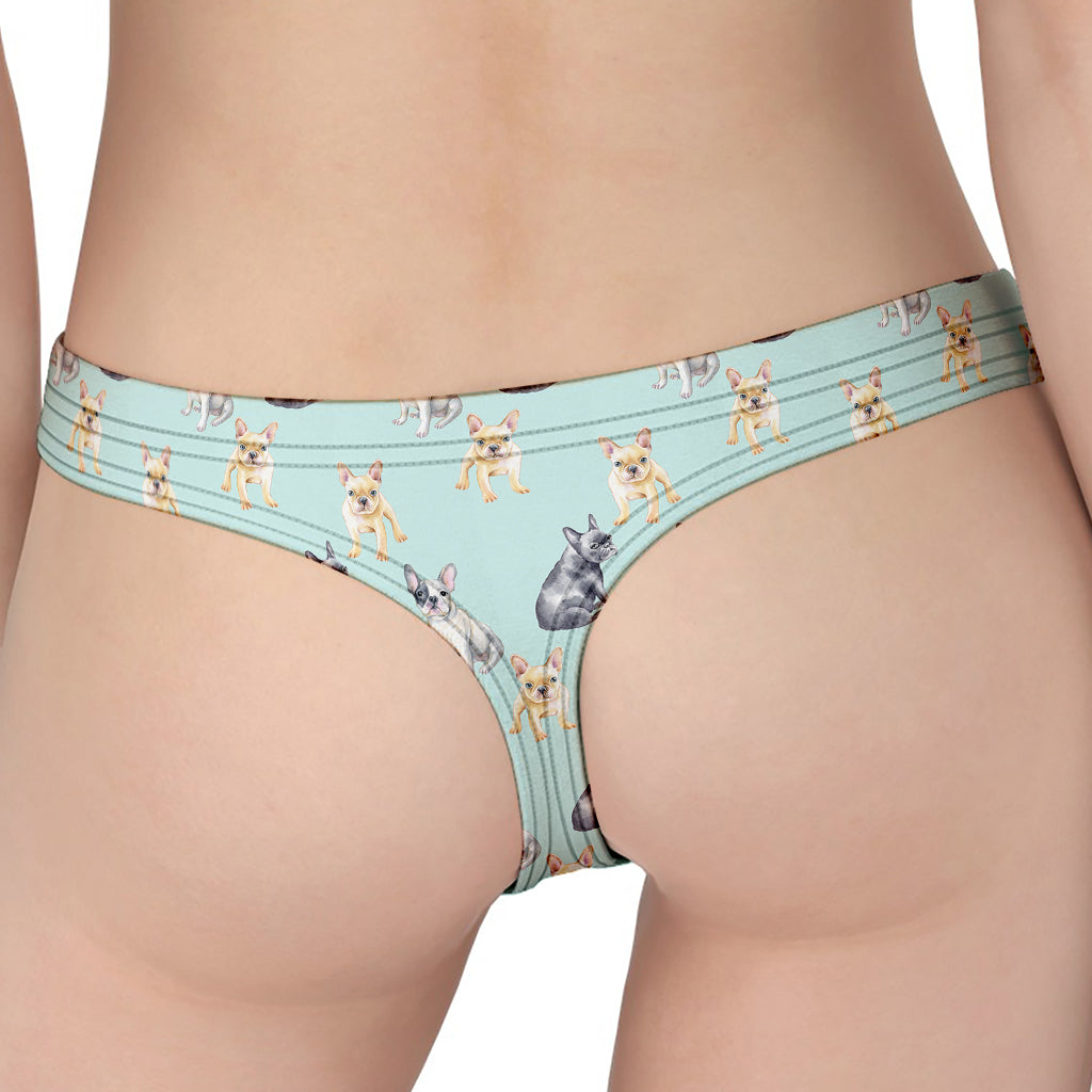 Watercolor French Bulldog Pattern Print Women's Thong