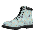 Watercolor French Bulldog Pattern Print Padded Collar Lace Up Boots