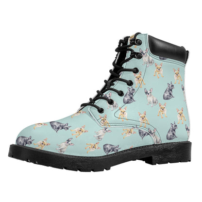 Watercolor French Bulldog Pattern Print Work Boots