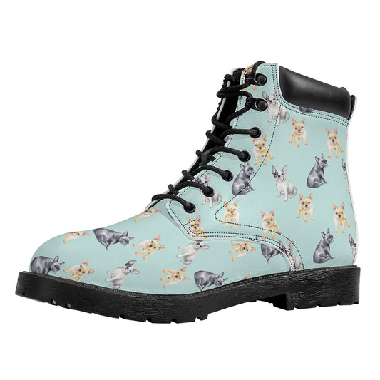 Watercolor French Bulldog Pattern Print Work Boots