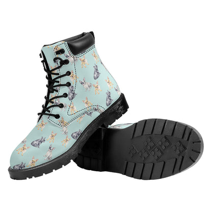Watercolor French Bulldog Pattern Print Work Boots