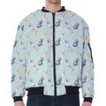 Watercolor French Bulldog Pattern Print Zip Sleeve Bomber Jacket