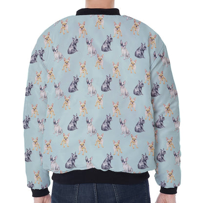 Watercolor French Bulldog Pattern Print Zip Sleeve Bomber Jacket