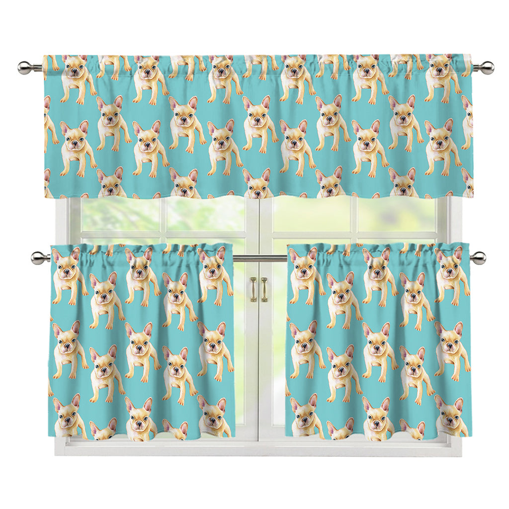 Watercolor French Bulldog Puppy Print 3 Piece Kitchen Curtains